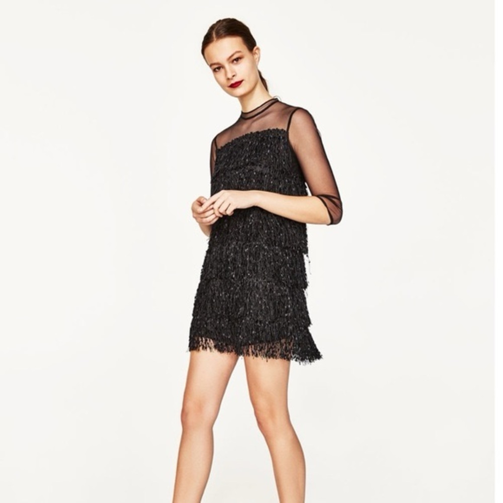 Zara Black Mini Fringe Dress